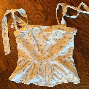 Altar'd State White and Blue Floral Top